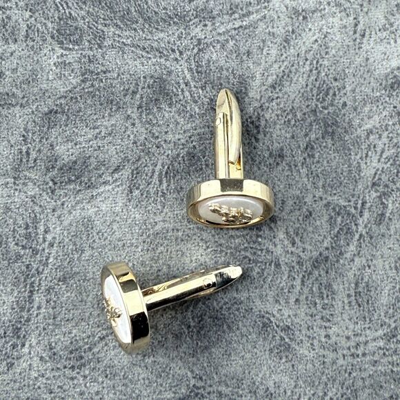 Vintage Foster Caduceus Cufflinks Set Mother of Pearl Gold Tone Medical with Box - Picture 4 of 11